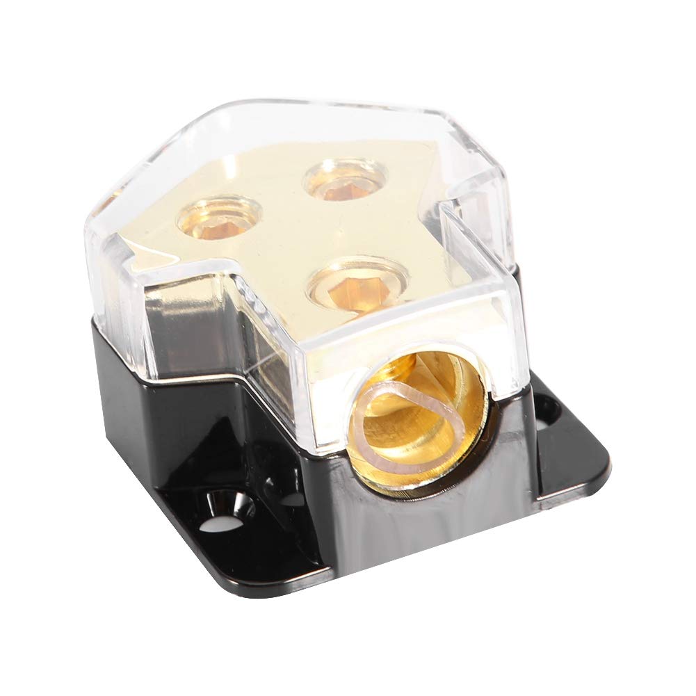 blocco distribuzione alimentazione + Blocco di distribuzione dell'alimentazione a 2 vie, 1 * 1GA In 2 * 4GA Out Block Splitter, Blocco di distribuzione dell'alimentazione in rame a 2 vie Amp per porta