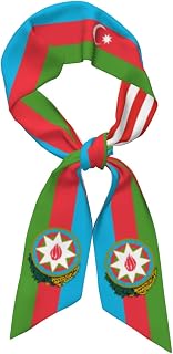 Usa Azerbaijani Flag Scarf For Women, Long Thin Scarf, Silky Satin Head Scarf, Neck Scarf, Hair Bandana, Head Wrap, Purse Handle Accessory For Handbags