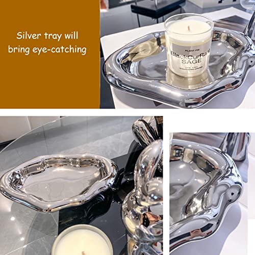 Lioong Modern Silver Jewelry Tray Ceramic Vanity Bathroom Trays Decorative Trays Trinket Organizer Home Decoration Mother'S Day Women Girls Her Gift,1.77 Inch Depth thumb #2