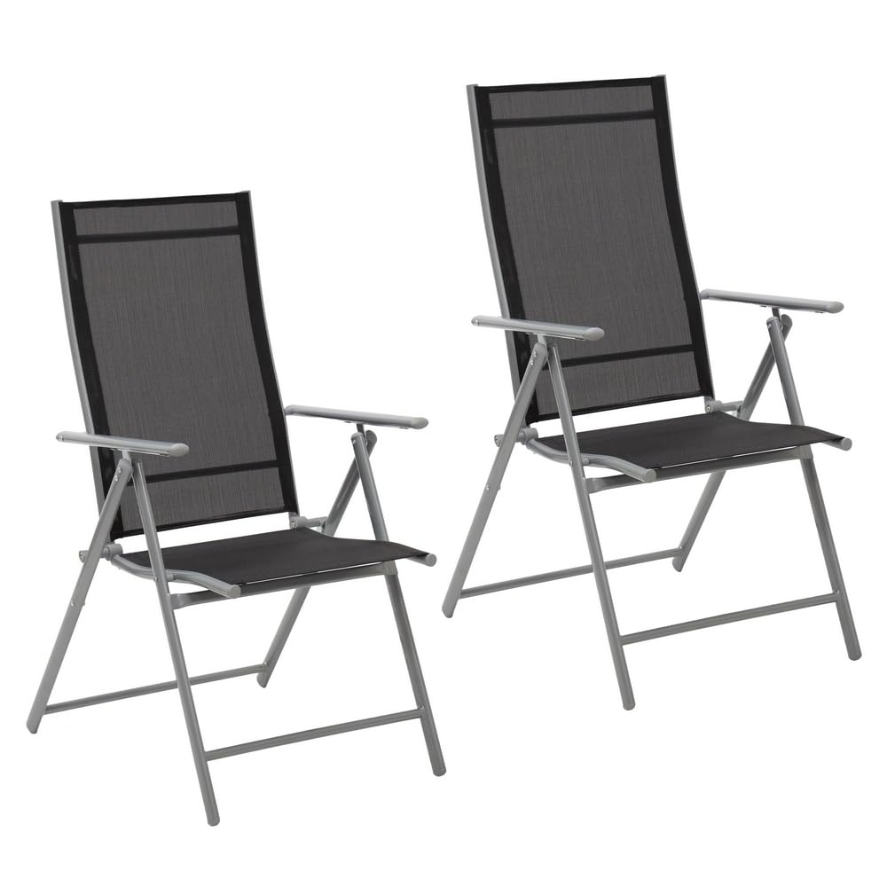 LOLAhome 2 sillas Camping jardín y terraza Plegables y reclinables de 7 Posiciones de Acero Gris con Epoxi anticorrosión y textileno Reforzado Negro