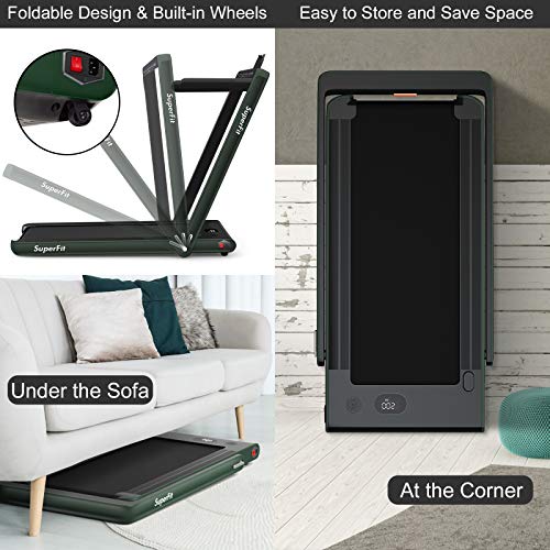 Image of Goplus 2 in 1 Folding Treadmill with Dual Display, 2.25HP Superfit Under Desk Electric Pad Treadmill, Installation-Free, Blue Tooth Speaker, APP Control, Remote Control, Walking Jogging for Home