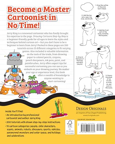 Image of Drawing Cartoons Step-by-Step: 200 Lessons for Drawing Cartoons, Comics, and Graphic Novels Like a Pro (Design Originals) Beginner-Friendly Tutorials from Expert Cartoonist Jerry King