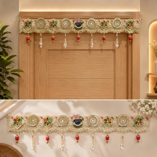 Image of Handcrafted Shreenathji Krishna Toran for Main Door | Bandhanwar for Main Door, Pooja Room, Temple, Diwali & Housewarming Decor