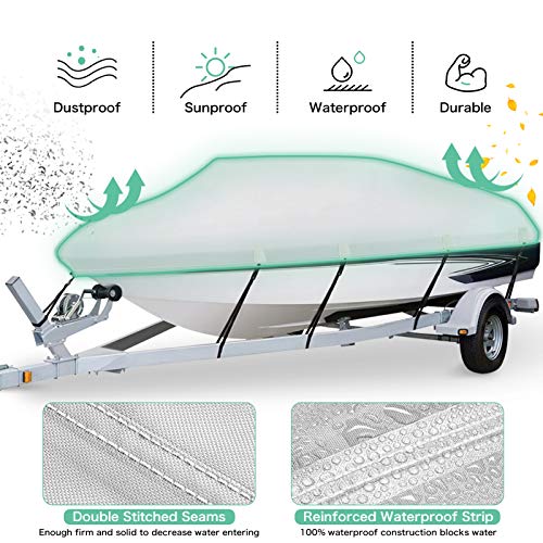 HAHASOLE Heavy Duty 1200D PU Waterproof Boat Cover, 14'- 16' Trailerable Marine Grade Polyester Canvas, Fits 14-16ft V-Hull, Tri-Hull, Fishing Boat, Runabout, Pro-Style Bass Boat with Tightening Strap by HAHASOLE - Image 4
