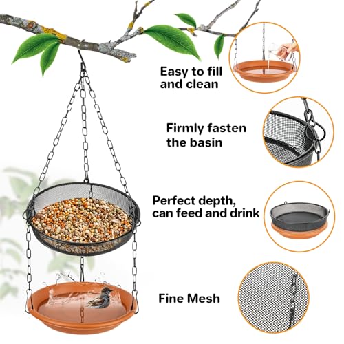 RAINFLOW Hanging Bird Bath for Outdoors - Hanging Bird Feeder for Outside, Platform Bird Water Feeder Bath Tray Wildlife Feeder,Tray for Outdoors Garden Backyard Attracting Wildbirds，2 in 1 Set - Thumbnail 2