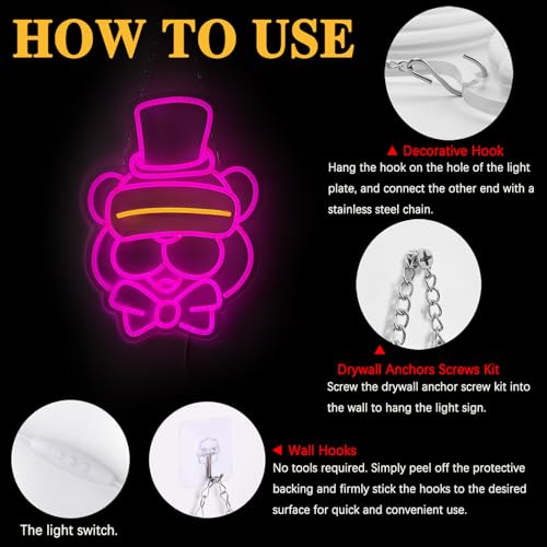Image of GTOTd Purple Pink Bear Wall Art Lamp Led Neon Sign. Christmas Classroom Bedroom Decor Gift Merch Party Supplies for Sign Wall Decorative USB Powered Night Light Living Room Shop Bar
