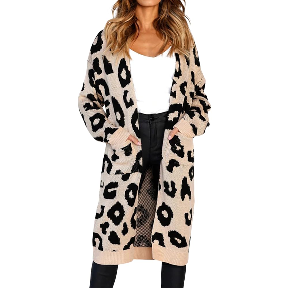 Womens Longline Leopard Print Cardigans Oversized Knit Sweaters for Fall 2025 Casual Layering Trendy Outfits