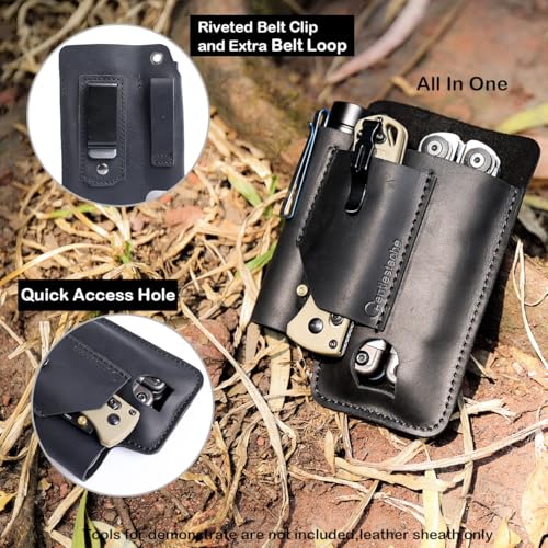 Image of Gentlestache Leather Multitool Sheath - Belt Clip EDC Belt Organizer - Multitool Holder - Multi Tool Holster for Leatherman Tool, Flashlight, Pen, Black