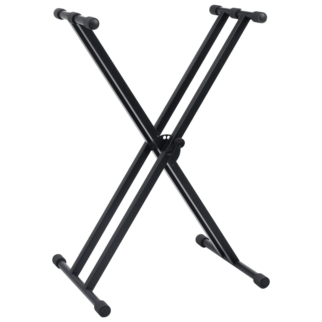 Doppelstrebiger Keyboard-Ständer und Hocker Set Schwarz Höhenverstellbar Gepolstert Stabil Für Musiker Klavier Gitarre Schlagzeug Studio Bühne Konzert