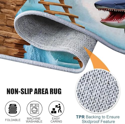 Tapis chambre salon décor motif cascade requin 3D immersif - 6