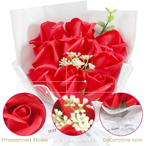 Preserved Flowers, Eternal Flower Roses Bouquet for Mom Grandma Wife Women Girlfriend on Mothers Day Gifts Anniversary Birthday Valentines for Her (Red) — view 3
