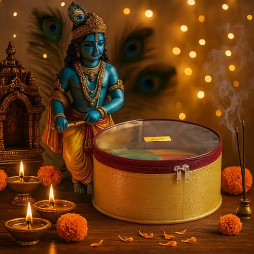 Image of Lord Krishna /Ladoo Gopal PVC Dress Round Storage Organizer Boxes | Durable & Transparent Storage Solution for Clothes & Accessories | Set of 7.5 Inch & 13.5 Inch | Ideal for Organizing
