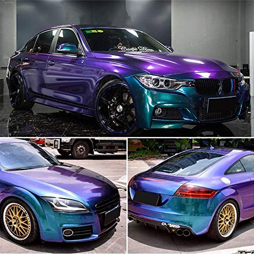 XhuangTech Glossy Metallic Purple Blue Chameleon Vinyl Wrap Adhesive Car Body Film Sticker Decal Sheet Roll Air Release DIY (60