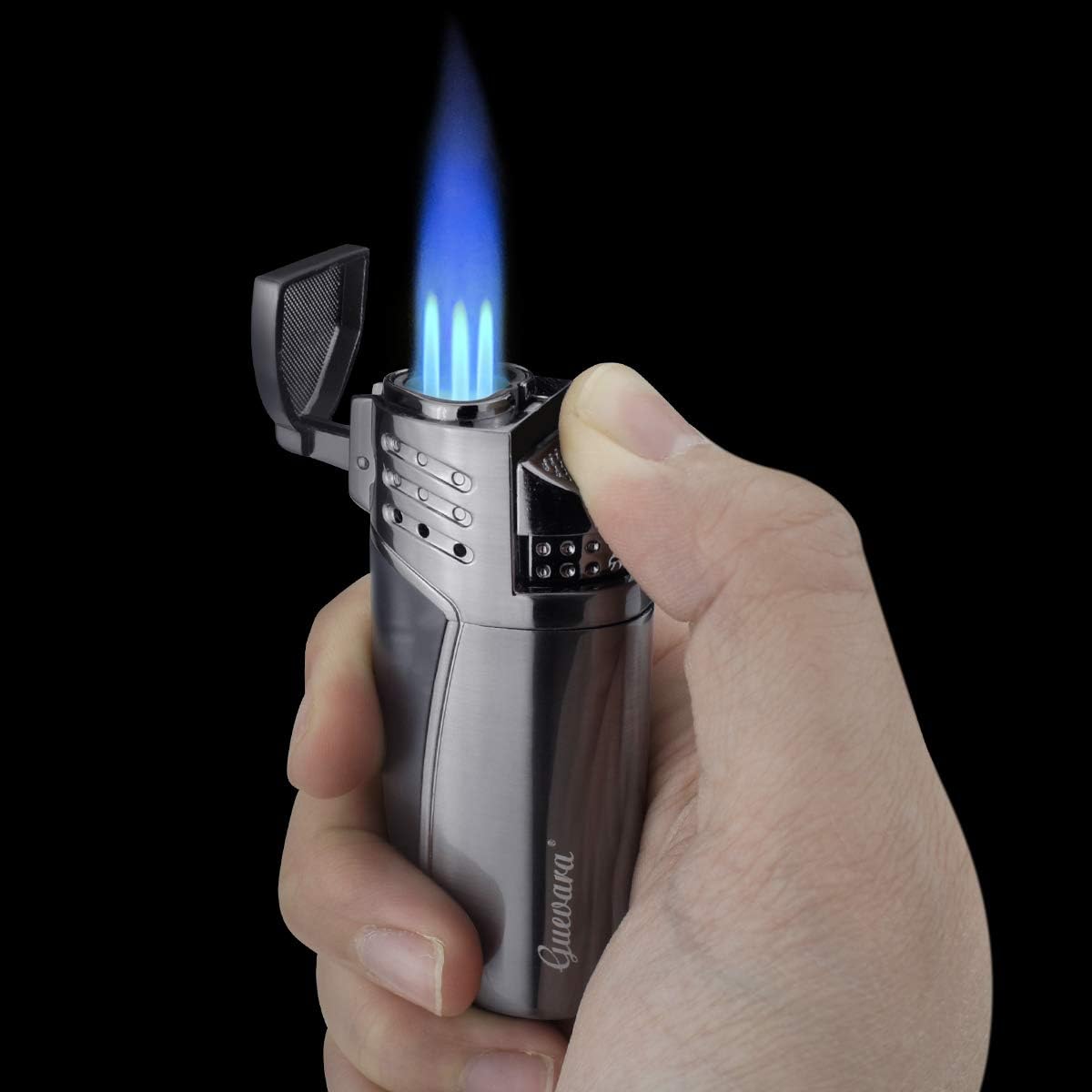 Cigar Torch Lighters 3 Jet Strong Flame Butane Refillbale Windproof Lighter with Punch [Gas Not Include]