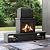 SUNJOY Outdoor Fireplace with Wood Storage and Chimney, Steel Wood Burning Firepit with Mesh Spark Screen Door, Fire Poker, Fireplace Tool & PVC Cover, for Patio Garden Deck Backyard, Black/Dark Gray
