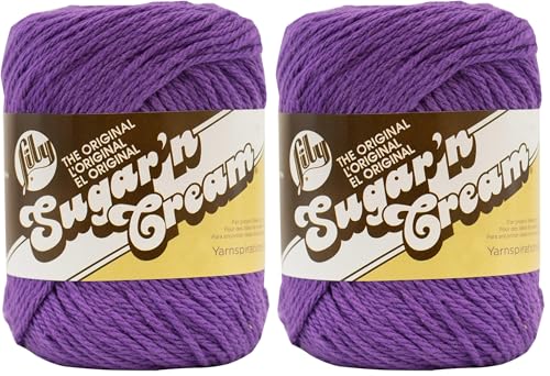 Image of Lily Sugar 'N Cream The Original Solid Yarn, 2.5oz, Medium 4 Gauge, 100% Cotton - Purple - Machine Wash & Dry (Pack of 2)