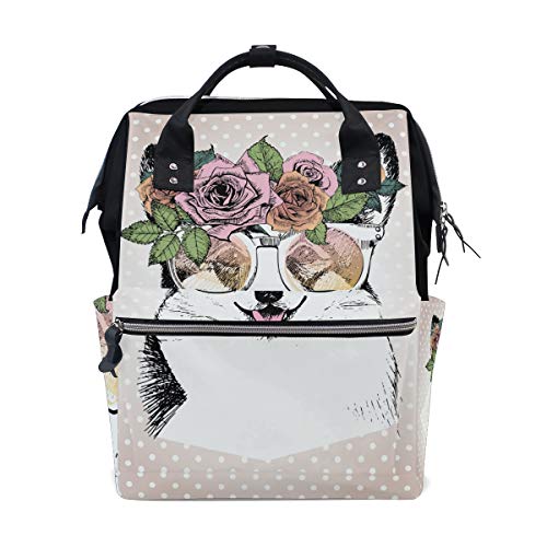 Mochila para gafas de gran capacidad, con diseño de flor de lobo, bolsa de viaje multifunción para mujeres