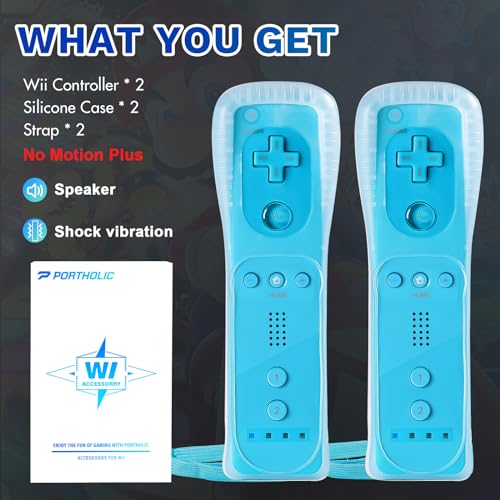 Image of PORTHOLIC Wii Remote Controller, 2 Packs Upgrade Wii Wireless Controlle(Blue and Blue)