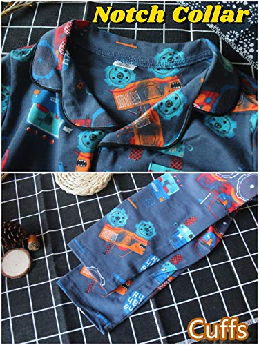Pajamas For Boys Long Button-Down Loungewear Notch Collar Little Kids Sleepwear Two Piece Set Truck Pjs Size 7 #TOP1