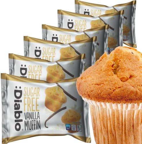 Diablo Sugar Free Vanilla Muffin Cupcake - Sweetened with Maltitol, Halal & Kosher Approved, Sugar Free Snacks - Perfect for Gifting, Birthdays, Special Occasions - 45g Each, Pack of 6