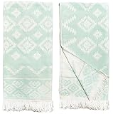 RAY SILVER Aztec Turkish Hand Towels Set of 2 100% Cotton Peshtemal Soft Feel 18 x 36Inches Light We