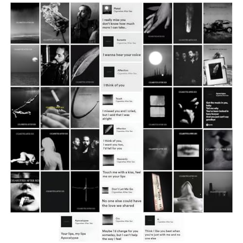 Image of auraposter Paper Cigarettes After Sex (Set of 40)|Cigarettes After Sex Mini Posters|Mini Posters (15 x10 cm) of CAS's songs for Wall, Bedroom, Living room|Band Cigarettes After Sex|Glue Dots Included