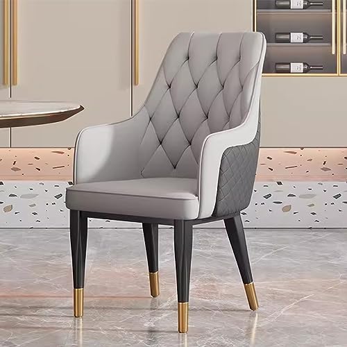 Sillas de comedor modernas de piel sintética de mediados de siglo con soporte de respaldo alto y reposabrazos, opción de color gris