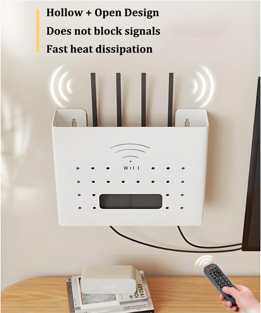 Modem Wifi, Porta Modem, Scatola Porta Cavi per Nascondere le Prese e il Router e Mettere in Ordine i Suoi Cavi(30x7x22cm,White)