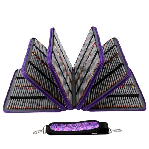 Image of Large Capacity Colored Pencil Case - 500 Individual Slots PU leather with Zipper Closure Portable Organizer for Watercolor Pencils Ideal for Artists(Purple)