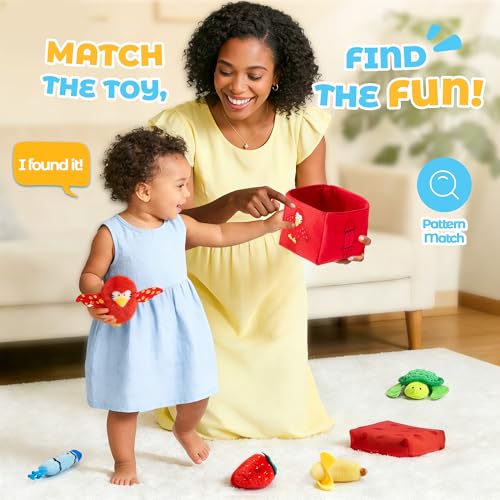 JoyCat Montessori Baby Toys 6-12 Months, 12 PCS Sensory Color Sorting Boxes with Animal Fruit Crinkle Crayon Pushies, First Learning Toys for 1 Year Old Baby Toys 0-12 Months by JoyCat - Image 8