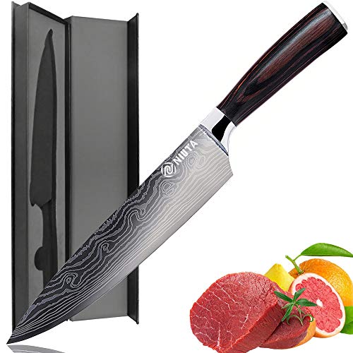 Chef Knife - Damascus pattern 8 Inch Pro Kitchen KnifeMeat Cutting KnifeUltra SharpGerman High Carbon Stainless Steel Knives with Ergonomic Handle