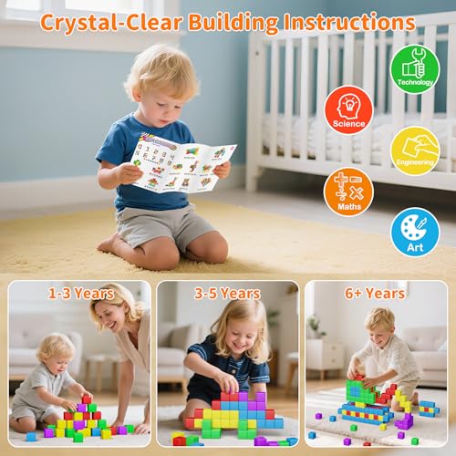 Image of Large Magnetic Blocks Travel,20PCS 1.42in Building Blocks for Toddlers 3-5,Magnet Cubes for Toddlers,Sensory Montessori Toys Sets Learning Construction Squares Stem Toys for Boy,Girl,Kids,Kit,Gift,4-8