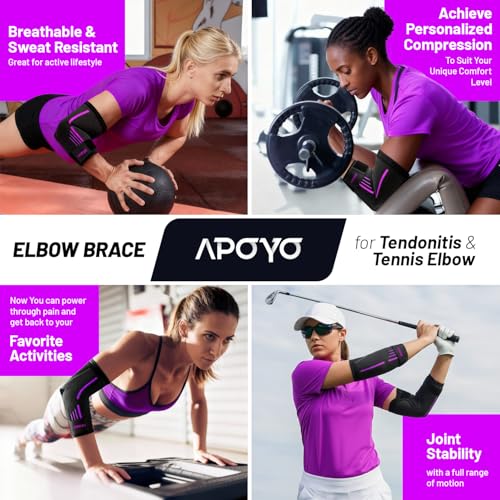 Image of APOYO Tennis Elbow Brace for Women & Men, Workout and Everyday Use (Large) | Elbow Compression Sleeve for Arthritis, Tendonitis, Tennis Elbow & Golfers Elbow, Reduce Joint Pain During Fitness Activity