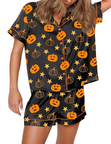 Image of SHESHOW Satin Pajamas for Women Set Preppy Animals Pjs Short Sleeve Shorts 2 Piece Loungewear Sets XS-XXL