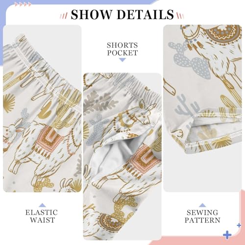 ZZXXB Llama Cactus Plant Boys Long Pants Soft Trousers Elastic Waist Kids Lounge Bottoms with Pockets S-XL4