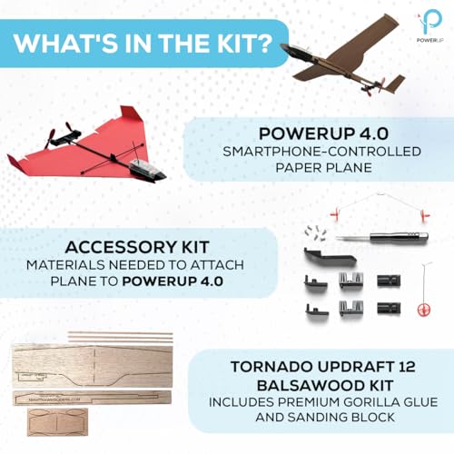 Image of POWERUP 4.0 Balsa Paper Airplane Kit Smartphone Controlled RC Paper Motor | Easy to Fly With Autopilot and Gyro Stabilizer. Great Gadget Gift for Hobbyist Pilots or Tinkerers. Durable Flight Module