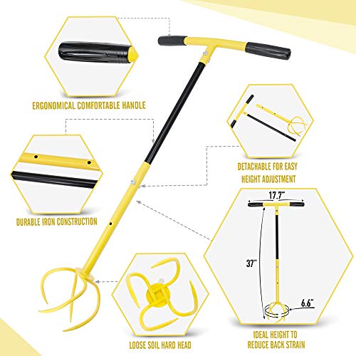 Hortem Twist Tiller Removable, Hand Garden Claw Cultivator with Durable Steel Shaft Tines and Comfortable Handle 30
