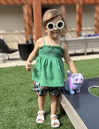 Arshiner Toddler Baby Girls Summer Clothes 2 Piece Outfits Ruffle Hem Camisole & Shorts Set with Pockets Cute Tracksuit 2-8Y4