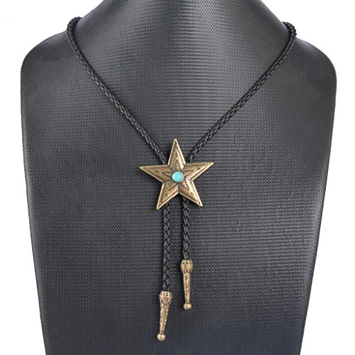 Image of GelConnie Bolo Tie for Men Women Western Cowboy Turquoise Leather Necktie | Natural Stone Bolo Tie Necklace for Women Rodeo Cowboy Leather Necktie Native American Western Cowgirl Ties Adjustable Cord