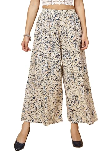 Image of Pistaa's Women's Regular Fit High Rise Pure Cotton Big Flair Printed Regular Palazzo