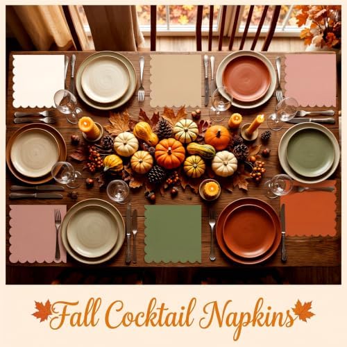 Eersida 120 Pcs Fall Wedding Cocktail Napkins, 7 "scalloped — 사진 5