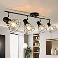 HiBay 4-Light Track Lighting Kit, Directional Rotatable Ceiling Light Fixtures, Black Geometric Metal Cage Industrial Spotlight Fixtures for Kitchen, Bedroom, Hallway, E26 Base (Bulbs Not Included)