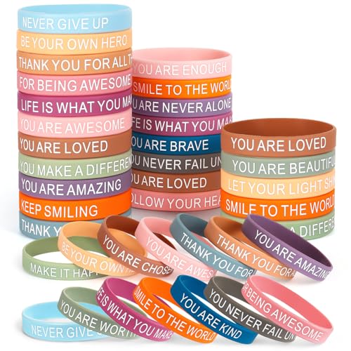 VICROIC 30 PCS Motivational Quote Silicone Bracelets
