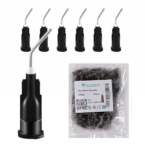 100 puntas de grabado dispensadoras de flujo predoblado de 19 G de grado dental Puntas de riego oral desechables dispensadoras de punta roma para