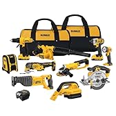 DEWALT 10-Tool 20V MAX Cordless Power Tool Combo Kit, Drill, Impact Driver, Circular & Recip Saw, Grinder, Blower, Multi-Tool, Vacuum, Light, Speaker, 2 Batteries, Charger, Bags (DCK1020D2)