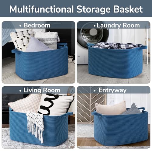 Goodpick Large Blanket Basket, Storage Baskets for Organizing, Rectangle Woven Basket for Clothes, Towels, Toy Baskets Storage Kids, 21.6" x 14.9" x 11.8"