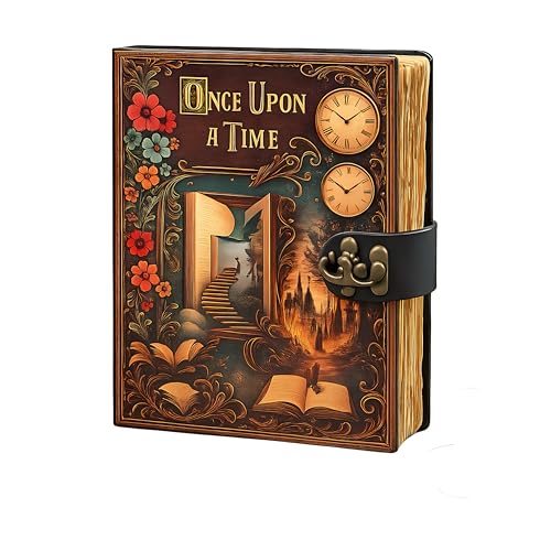 Journal en cuir artisanal Once Upon A Time avec serrure et papier vintage