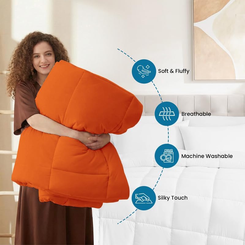 Comforter 100% Pima Cotton 1000 TC, 300 GSM Premium Luxury All Season 1PC Comforter, Ultra Soft Breathable Quilted Bedding – Full (79 x 90 Inches), Orange