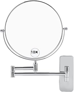 Nicoone 8 Inch 10X Wall Mounted Makeup Mirror,Magnifying Double Sided Adjustable Extendable Vanity Mirror,360° Swivel Makeup Mirror for Home, Hotel