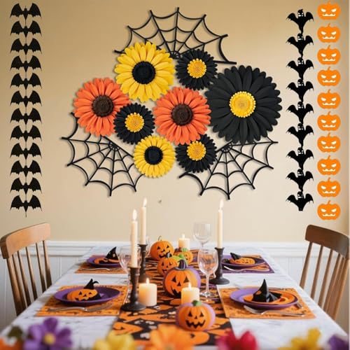 Image of Pop The Party Halloween Decoration Set - Pack of 4 Pumpkin, Skull & Bat Cutouts for Spooky Wall Decor, Haunted House & Halloween Party Decorations